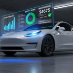 Tesla Model 3 insurance cost infographic showing 2026 average monthly and annual rates, full coverage vs liability, trim-level pricing, and savings tips
