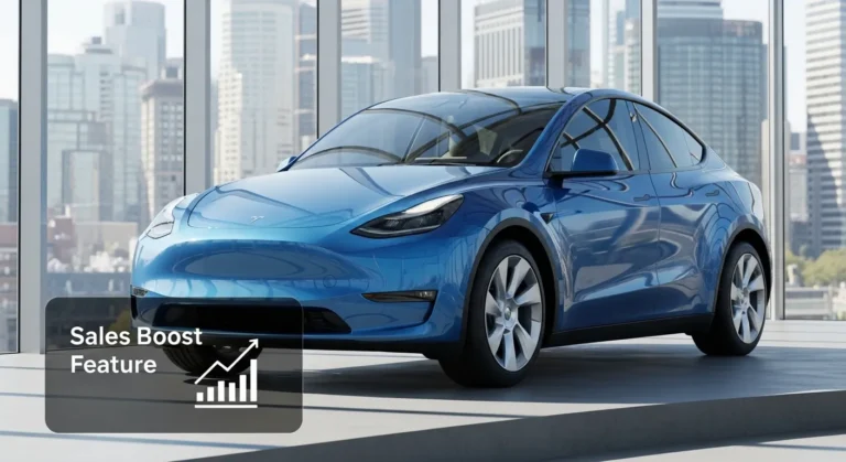 Tesla cheaper Model Y sales boost infographic showing 2026 pricing, trims, range, features, and potential impact on Tesla EV sales growth.