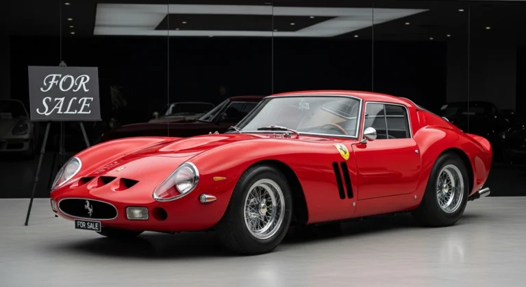 Ferrari 250 GTO for sale infographic showing 2026 price, auction records, latest listings, private sale value, and buyer verification tips