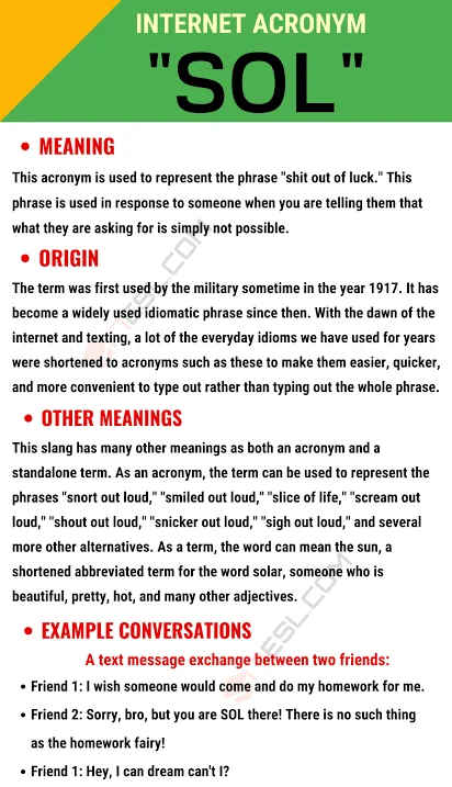 SOL Meaning in Text